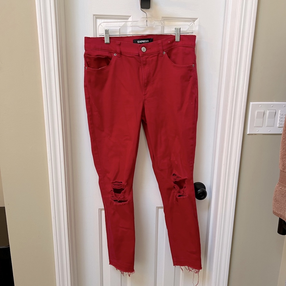 Express Distressed Ankle Legging High Rise - Red Jeans EUC 10R